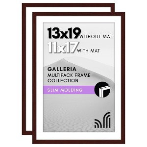 Americanflat 13x19 Picture Frame with Polished Plexiglass - Set of 2 - Use as 11x17 Frame with Mat or 13x19 Frame Without Mat - Mahogany - 1 of 4