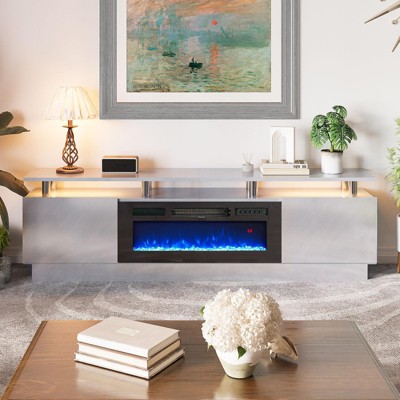 Gray 80" Modern Fireplace TV Stand with Cabinets