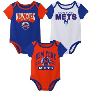 MLB New York Mets Infant Boys' 3pk White Bodysuit - 1 of 4