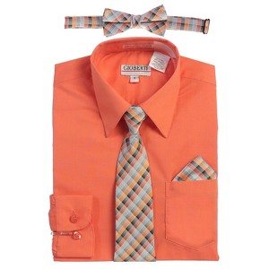 Gioberti Boy's Long Sleeve Dress Shirt and Plaid Tie Accessories Set - 1 of 4