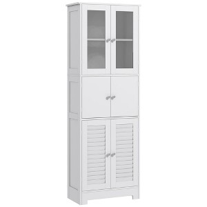HOMCOM 67" Bathroom Cabinet with Glass/Louvred Doors, Tall Bathroom Storage Cabinet with Adjustable Shelf, White - 1 of 4
