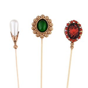 Anna-Kaci Classic Vintage 3Pcs Hat Pin Set with Rhinestone Teardrop and Pearl Accents for Scarves Lapels and Hat Accessories - 3pcs Elegant - 1 of 4