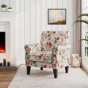 Handy Living Janet Traditional Rolled Accent Armchair with Pewter Nailheads Floral Pattern - 1 of 4