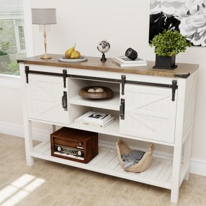 Console Table with 2 Sliding Barn Doors, Farmhouse Entryway Table w/ 3-Tier Storage Shelves, Rustic Sofa Table, Side Table - 1 of 4