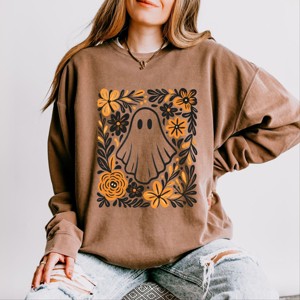 Ghost Floral Orange - Womens Lightweight Garment Dyed Sweatshirt - 1 of 2