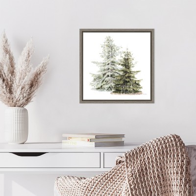 Vintage Holiday Trees in Snow Framed Canvas Wall Art, 16 x 16 Inch
