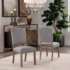 Set of 2 Iverson Nailhead Trim Gray Oak Finish Linen Side Chairs - Inspire Q - 1 of 4