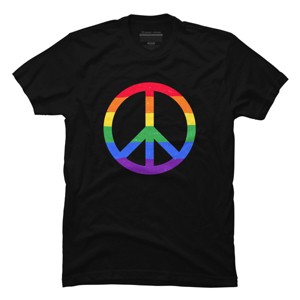 Adult Design By Humans Rainbow Pride and Peace Sign By JuanMedina T-Shirt - 1 of 2
