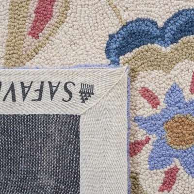 Ivory and Blue Floral Hand-Knotted Wool Area Rug
