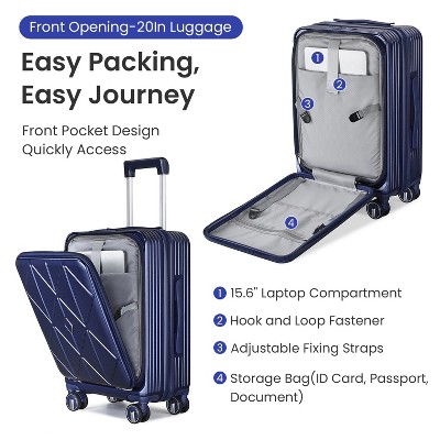 Vynxaria 3-Piece Expandable Luggage Set (20/24/28) 100% PC Hard Shell TSA Lock Front Pocket Spinner Suitcases