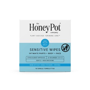 The Honey Pot Company, Sensitive Daily Feminine Cleansing Wipes, Intimate Parts, Body or Face - 1 of 4
