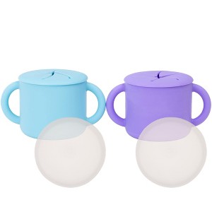 WeeSprout Snack Containers, Food Grade Silicone Cups, Spill-Proof Tops for Toddlers & Babies, Set of 2 Snack Catchers - 1 of 4