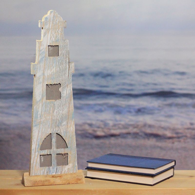 Northlight 19” Distressed Finished White and Blue Nautical Lighthouse Tabletop Decoration, 3 of 4