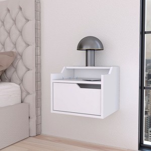 NicBex 13 inch Floating Nightstand with Drawer,Modern Side Table with Open shelf and Free Pull Design,Bedside Table for Bedroom,Living Room - 1 of 4