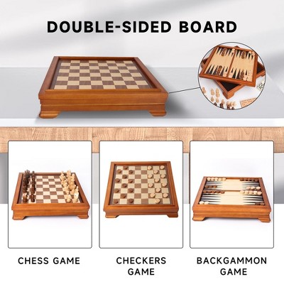 Deluxe Wooden 7-in-1 Board Game Set with Storage