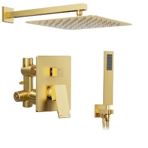 Itopfox Gold Shower System with 10'' Rainfall and Handheld Spray, Brushed Gold Faucet Set, 59'' Hose, Wall Mounted Shower Trim Kit and Diverter - 1 of 4