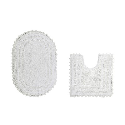 White Cotton Tufted Reversible Crochet Bath Rug Set