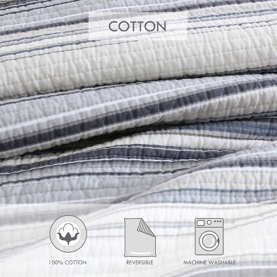 Fresno Blue Cotton Reversible Full Quilt Set with Pillow Cover