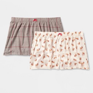 Women's 2pk Flannel and Satin Boxer Pajama Shorts - Wild Fable™ - 1 of 3