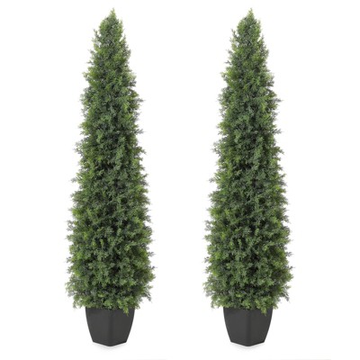 3FT Faux Cedar Tree, Outdoors UV Protection Faux Cedar Tree Pine Tree, Outdoor Front Porch Décor 2Pcs