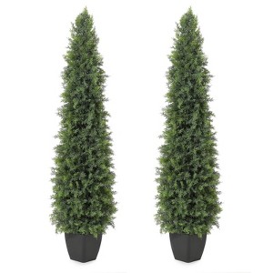 3FT Faux Cedar Tree, Outdoors UV Protection Faux Cedar Tree Pine Tree, Outdoor Front Porch Décor 2Pcs - 1 of 4