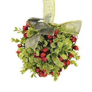Ganz 4.0 Inch Mistletoe Hanging Kissing Ball Berries Ribbon Tree Ornaments - 1 of 3
