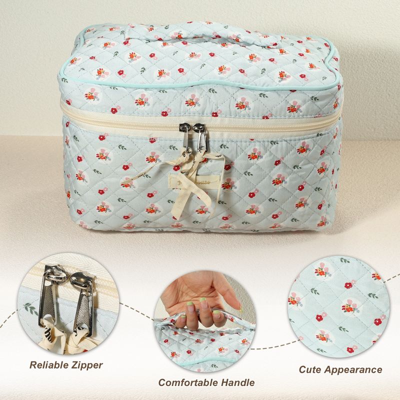 Unique Bargains Large Travel Aesthetic Cute Floral Pattern Cotton Makeup Bags and Organizers Blue, 3 of 7