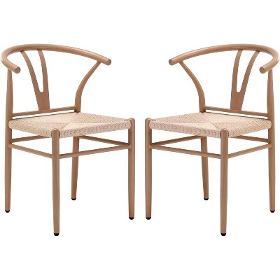 ADILE Modern Metal Wishbone Dining Room Chairs Set of 2，Light Honey
