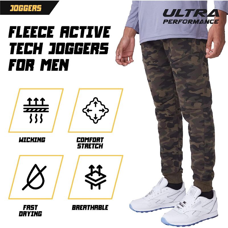 Ultra Performance Mens 3 Pack Fleece Active Tech Joggers | Active Bottoms with Zipper Pockets 3pk, 3 of 7
