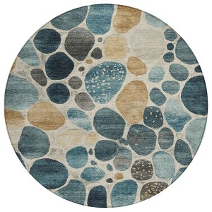 Teal Blue Beige And Ivory Geometric Washable Indoor Outdoor Area Rug - 1 of 4