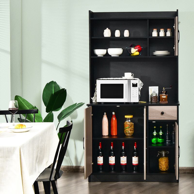 Costway 4-Door 71'' Kitchen Buffet Pantry Storage Cabinet w/Hutch Adjustable Shelf White\Black, 3 of 11