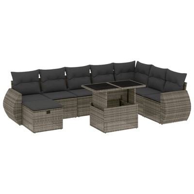 vidaXL 9 Piece Patio Sofa Set with Cushions - Gray Without Storage