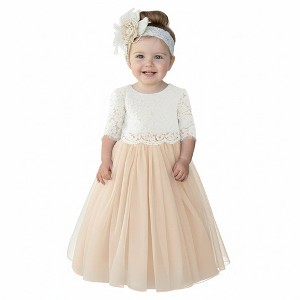 2Bunnies 2 Piece Lace Top Tulle Skirt Boho Rustic Baby Girl Dress Set - 1 of 4