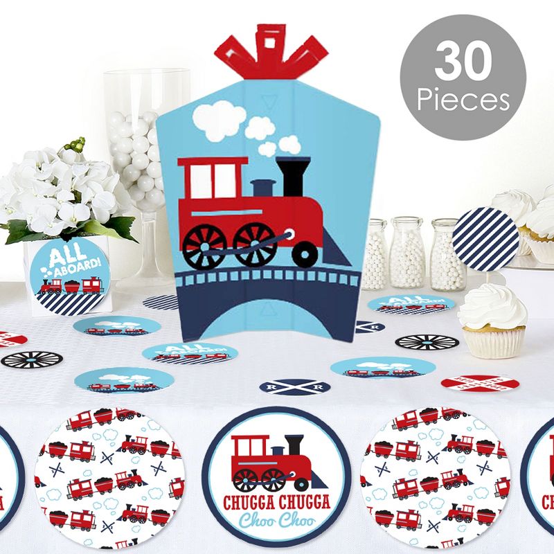 Big Dot of Happiness Railroad Party Crossing - Steam Train Birthday Party or Baby Shower Decor and Confetti - Terrific Table Centerpiece Kit - 30 Ct, 2 of 9