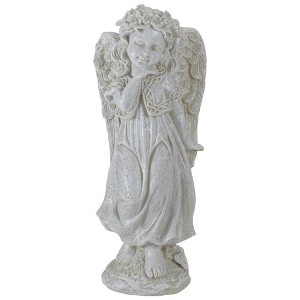 Northlight 9.75" Ivory Standing Angel with Floral Crown Outdoor Garden Statue - 1 of 4