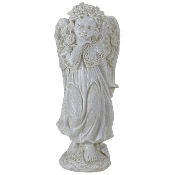 Northlight 9.75" Ivory Standing Angel with Floral Crown Outdoor Garden Statue