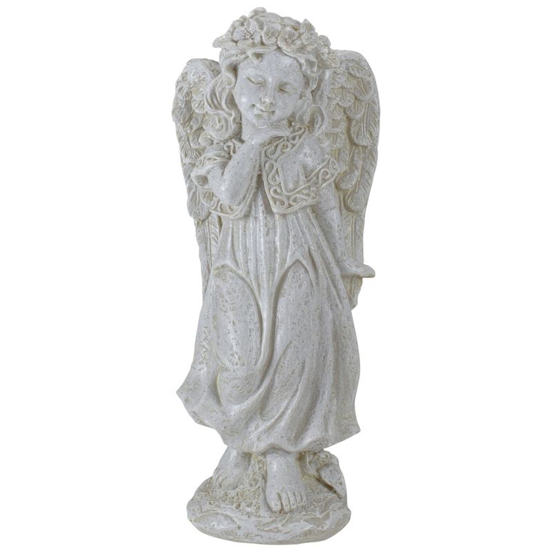 Northlight 9.75" Ivory Standing Angel with Floral Crown Outdoor Garden Statue, 1 of 6
