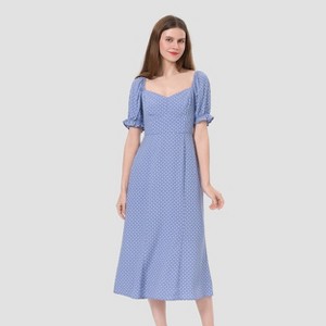 Vestido midi evasé de manga corta abullonada de mujer - A New Day™
