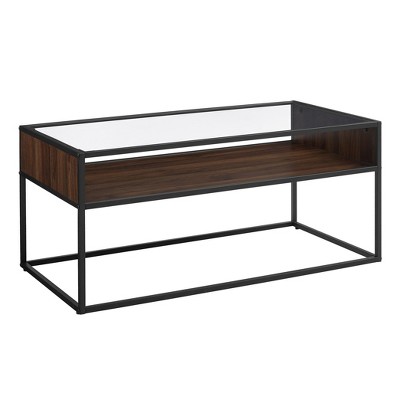 40" Metal and Glass Coffee Table with Open Shelf - Saracina Home
