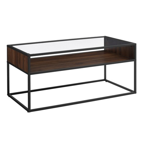 40 Metal And Glass Coffee Table With, Glass Side Table With Shelf