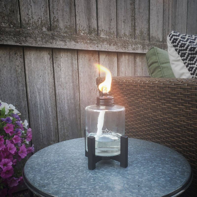 TIKI Elevated Tall Glass Tabletop Outdoor Torch, 4 of 7