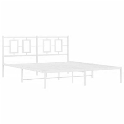vidaXL Elegant White Steel Double Bed Frame - Powder-Coated Metal with Headboard,