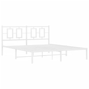 vidaXL Elegant White Steel Double Bed Frame - Powder-Coated Metal with Headboard, - 1 of 4