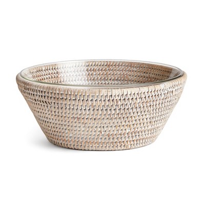 Plum & Post 10.75"  Burma Rattan Whitewash Round Fruit Bread Wicker Natural Woven Serving Bowl