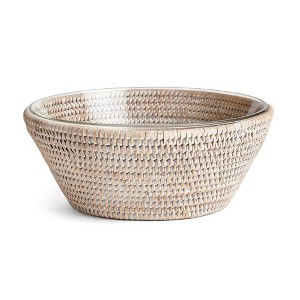 Plum & Post 10.75"  Burma Rattan Whitewash Round Fruit Bread Wicker Natural Woven Serving Bowl - 1 of 4