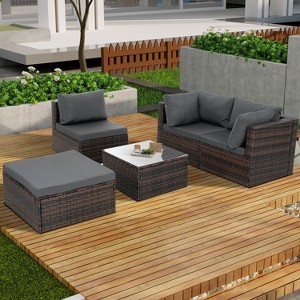 Sapphtopaz Patio Furniture Set Wicker Woven Outdoor Conversation Chairs with Cushions and Square Coffee Table for Outdoor, Terrace - 1 of 4