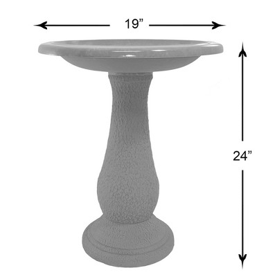 Cool Gray Fiber Clay Birdbath with Textured Stand