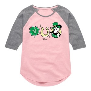 Girls' - Disney - Mickey St Patricks Icons Shirt Tail Raglan Graphic T-shirt - 1 of 3