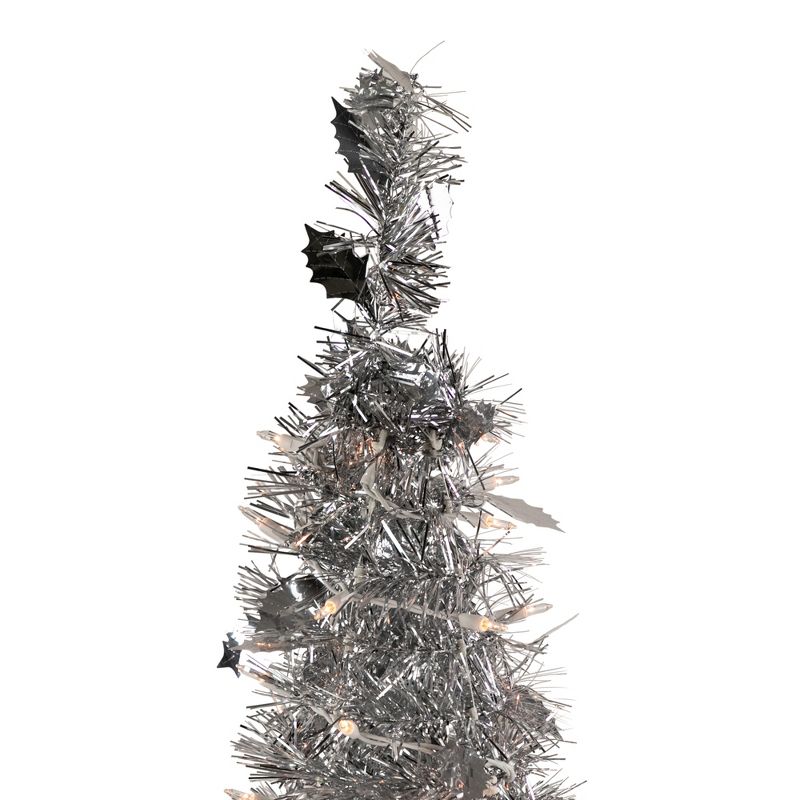 Northlight 6' Prelit Artificial Christmas Tree Silver Tinsel Pop-Up - Clear Lights, 5 of 8