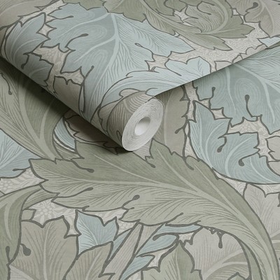 Acanthus Sage and Duck Egg Vinyl Wallpaper Double Roll